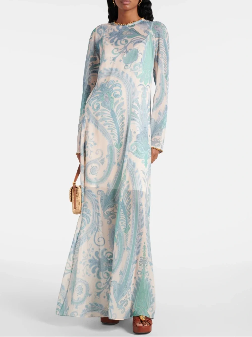 Zimmermann Cream and Light Blue Paisley Long-Sleeve Maxi Dress - Picture 2 of 13